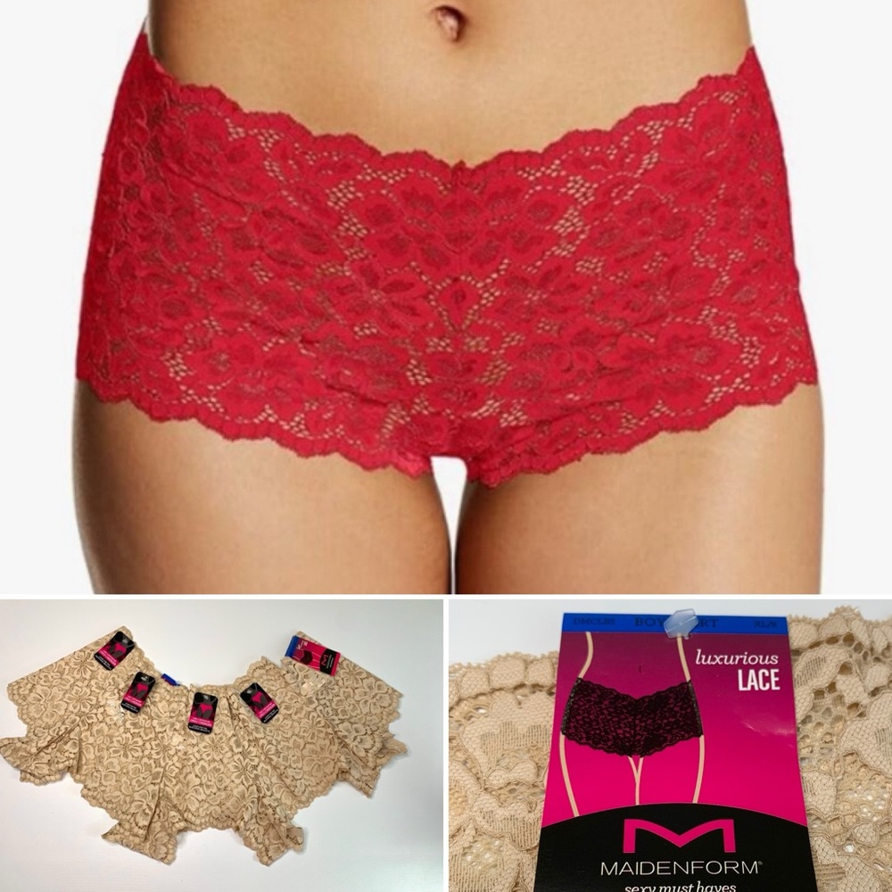 Maidenform Women's Beige Lace Boyshorts panties Size XL/8 Bundel -4